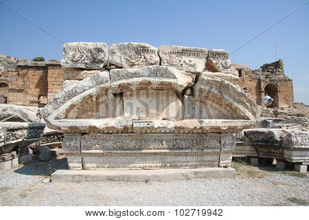 Ancient ruins in Hierapolis, Pamukkale, Turkey.