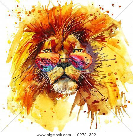 Lion King T-shirt graphics,  Lion illustration with splash watercolor textured background. unusual i