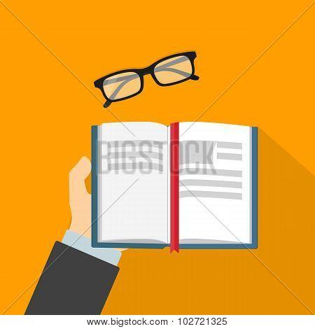 Reading book flat vector illustration