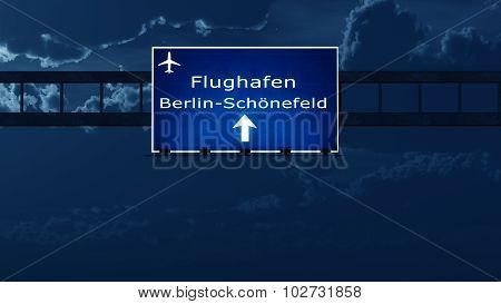 Berlin Schonefeld Airport Highway Road Sign At Night