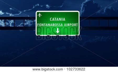 Catania Italy Airport Highway Road Sign At Night
