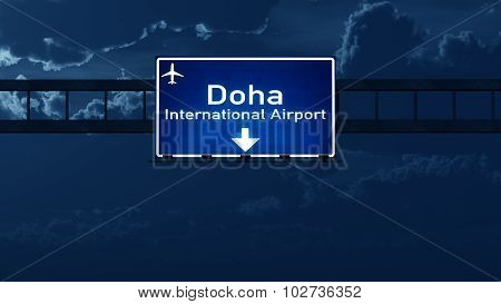 Doha Quatar Airport Highway Road Sign At Night