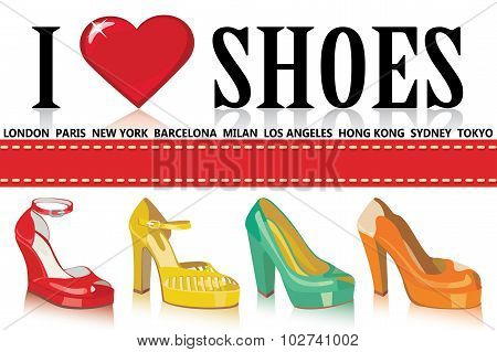Colorful fashion women shoes.Fashion illustration