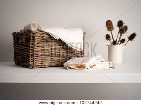 Wicker Basket With A Bottle, Plant