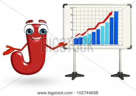 Cartoon Character Of J With Business Graph