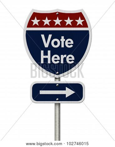 American Vote Here Highway Road Sign