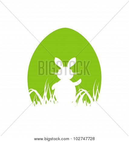 Cartoon Easter poster with rabbit and grass