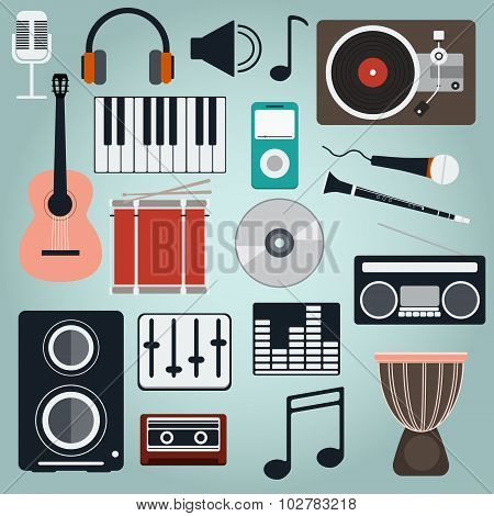 Music Instruments And Gadgets Big Vector Icon Set