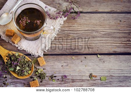 Dry Herb Tea, A Cup Of Brown Sugar. With Space For Text
