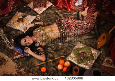 Beautiful Belly Dancer In The Arabic Harem Interior