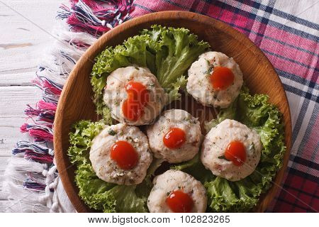 Canederli With Tomato Sauce Closeup On A Plate. Horizontal Top View