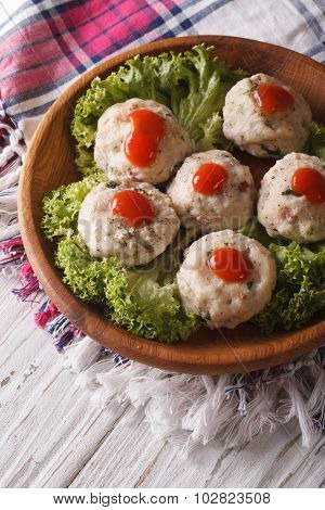 Delicious Canederli With Tomato Sauce Closeup On A Plate. Vertical