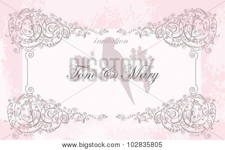 vector hand drawing invitation card with laces and bird for wedding and scrapbooking design