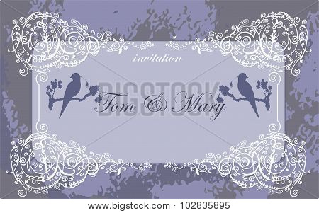 vector hand drawing invitation card with laces and bird for wedding and scrapbooking design