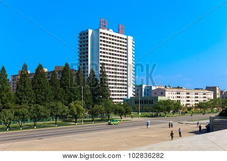 The house on the street of Pyongyang, North Korea