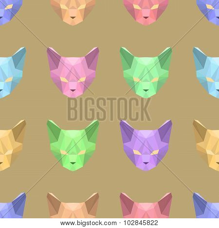 Vector seamless pattern with low poly cats