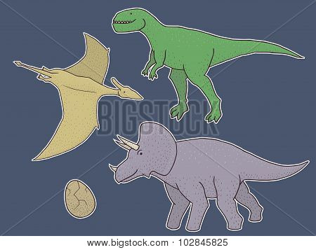Set of vector stickers with dinosaurs