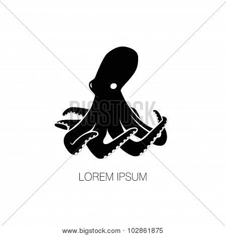 Vector Illustration Of Black Octopus.