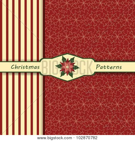 Christmas patternsset of seamless color patterns christmas new year stripes snowflakes red