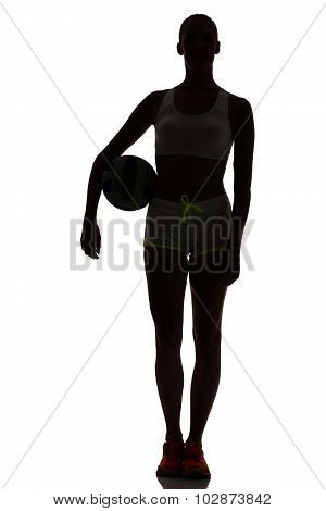 One Woman Beach Volley Ball Player Silhouette In Studio Silhouette Isolated