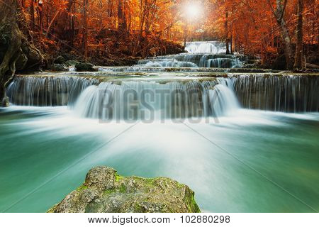 Waterfall In Autumn Forest