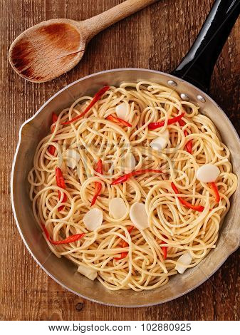 Rustic Traditional Italian Aglio Olio Spaghetti Pasta