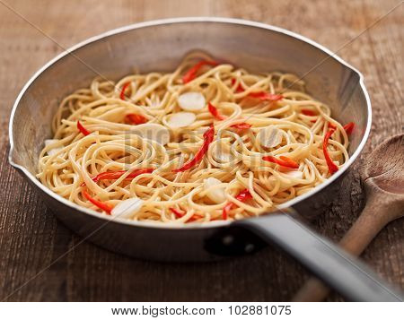 Rustic Traditional Italian Aglio Olio Spaghetti Pasta