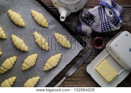 Ready To Bake Puff Pastry Butter Croissants In Rustic Setting