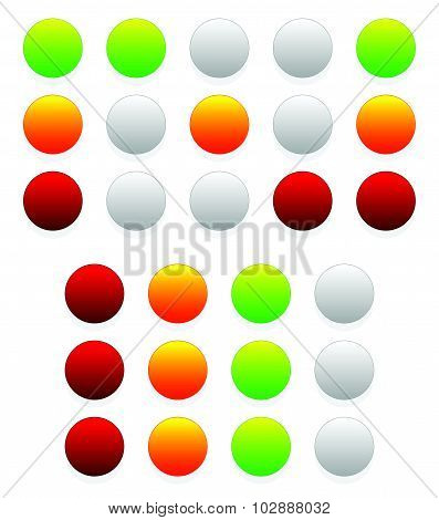 Set Of Traffic Lights, Lamps, Signals. Green, Yellow And Red Light.