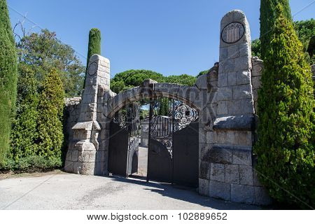 Cardedeu, Catalonia, August 24, 2015: Main Entrance Old Cemetery Of Cardedeu