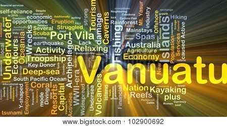 Background concept wordcloud illustration of Vanuatu glowing light