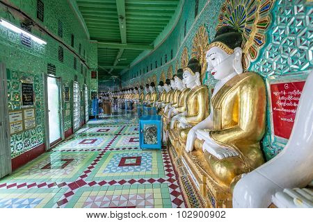 Buddha images inside of U min Thonze pagoda at Sagaing Hill