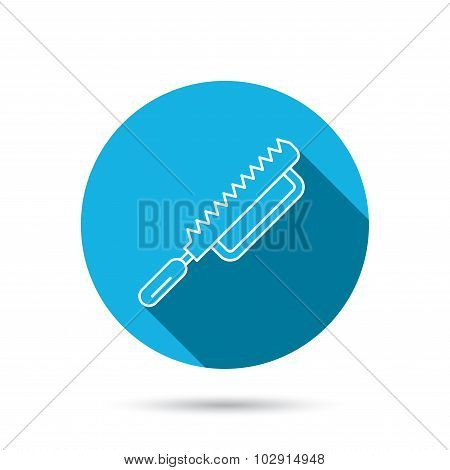 Fretsaw icon. Carpenter work tool sign.