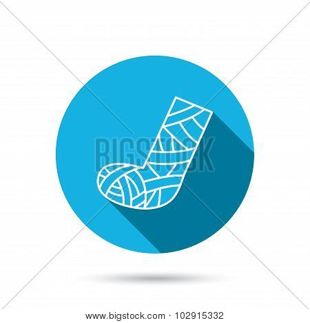 Gypsum or cast foot icon. Broken leg sign.