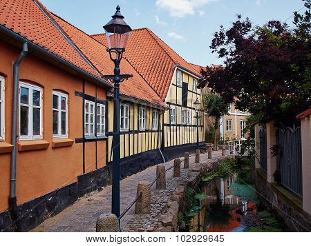 Typical Small Street With Old Houses Denmark