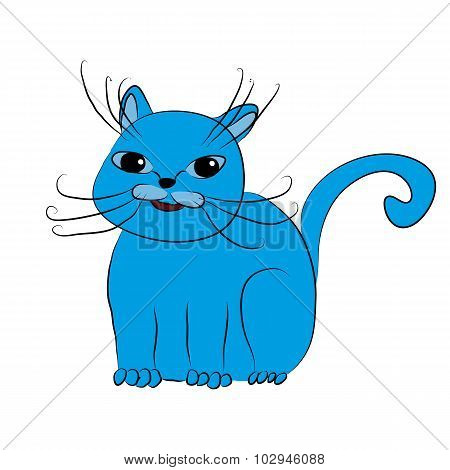 Blue cat, hand-drawn