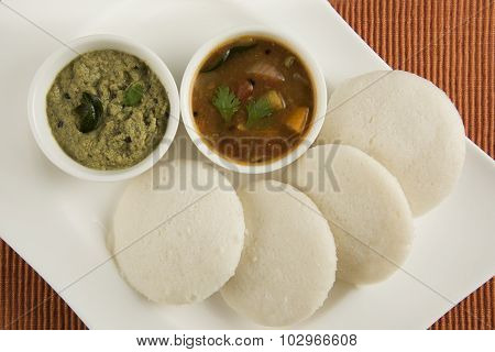 Sambar with Idli with Coconut Chutney, Indian Dish