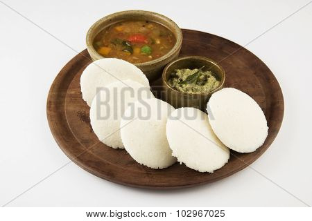 Sambar with Idli with Coconut Chutney, Indian Dish