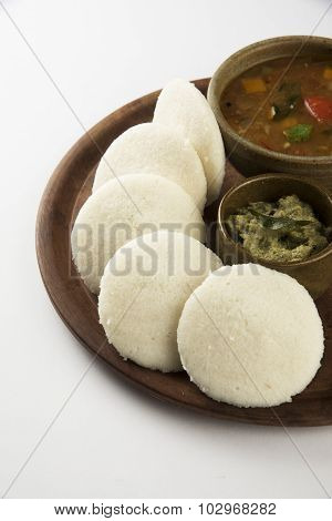 Sambar with Idli with Coconut Chutney, Indian Dish