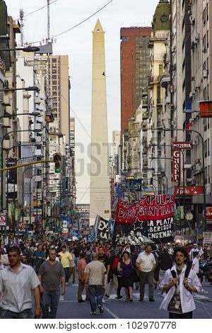 Protest In Buenos Aires Downtown Nearby The Obelisc