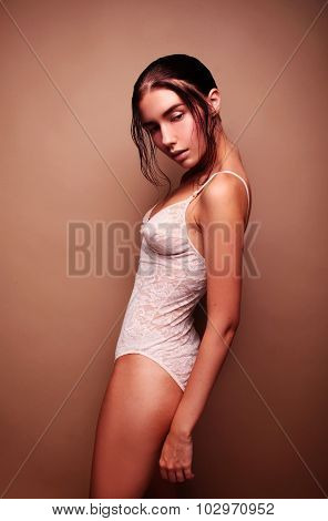 portrait of beautiful woman with nude make-up