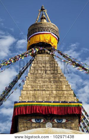 Details of Boudhanath stupa in Kathmandu, Nepal