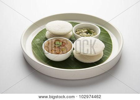 Sambar with Idli with Coconut Chutney, Indian Dish