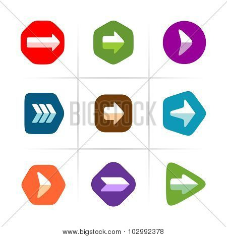 Arrow Icons Set. Flat Color With Rounded Corner Signs.