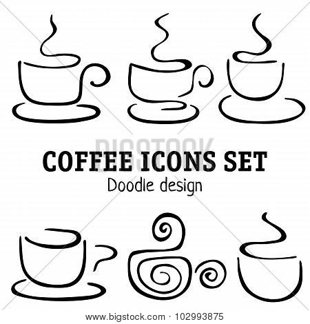 Doodle Coffee Cups Design Elements