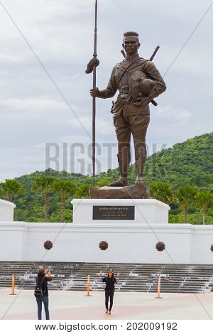 PRACHUAP KHIRI KHAN THAILAND - AUGUST 26 : unidentified people visit Rajabhakti Park with King Raresuan Monument on August 26 2017 in Prachuap Khiri Khan Thailand