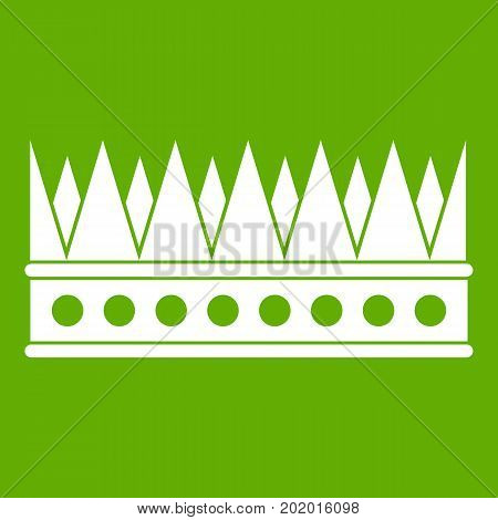 Regal crown icon white isolated on green background. Vector illustration