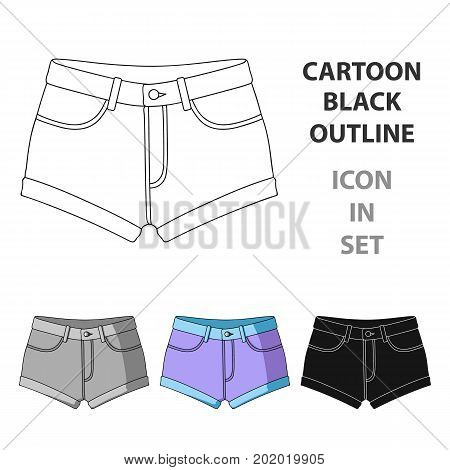 Short purple women's shorts with a blue rubber band. Shorts for sports in the summer on the street.Women clothing single icon in cartoon style vector symbol stock web illustration.