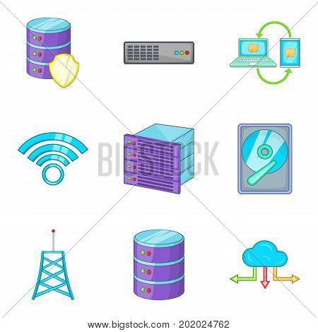 Unloading information icons set. Cartoon set of 9 unloading information vector icons for web isolated on white background