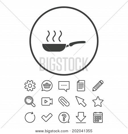 Frying pan sign icon. Fry or roast food symbol. Document, Chat and Paper clip line signs. Question, Pencil and Calendar line icons. Star, Download and Shopping cart. Vector